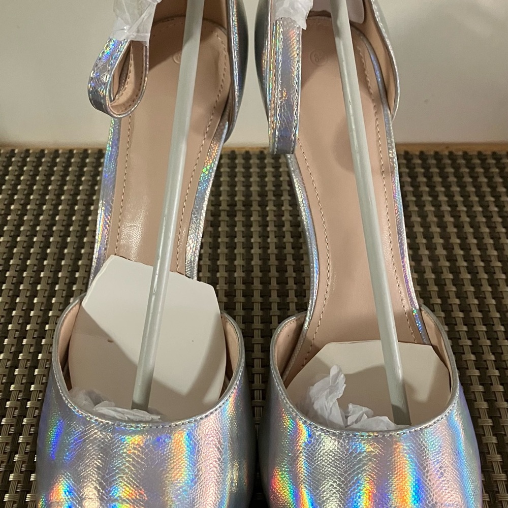 Silver Holographic Strappy Heels